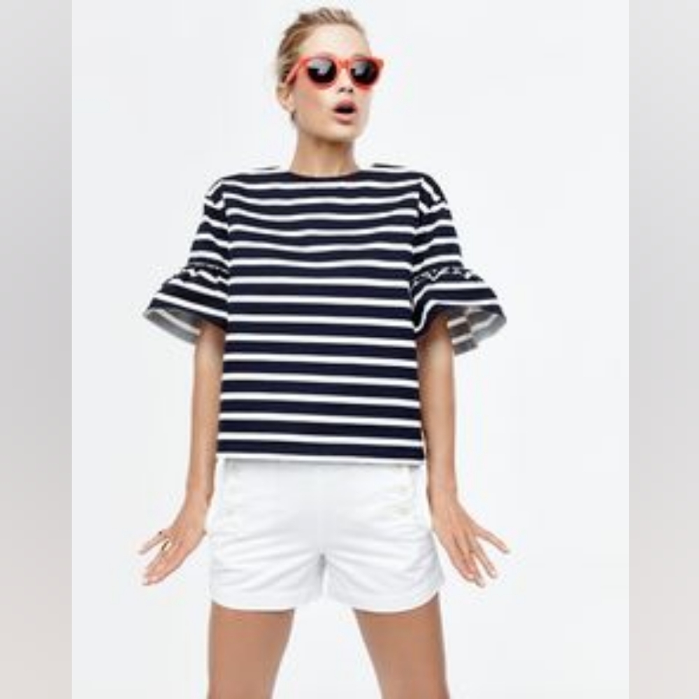 J crew blue and white flounce sleeve top size small